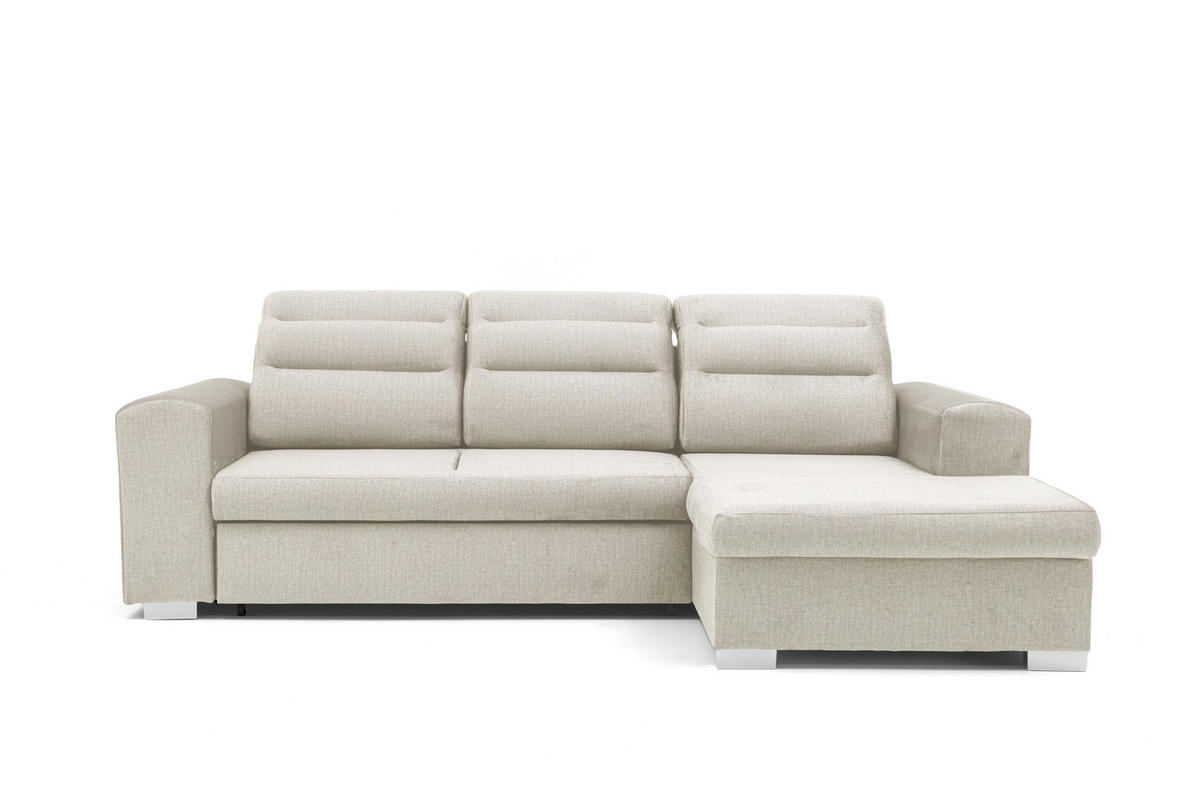 ECKSOFA CLOUD S Rechts mit Schlaffunktion 120x200 Velours Creme - Chromfarben/Creme, Holz/Kunststoff (260/155cm) - Muffo
