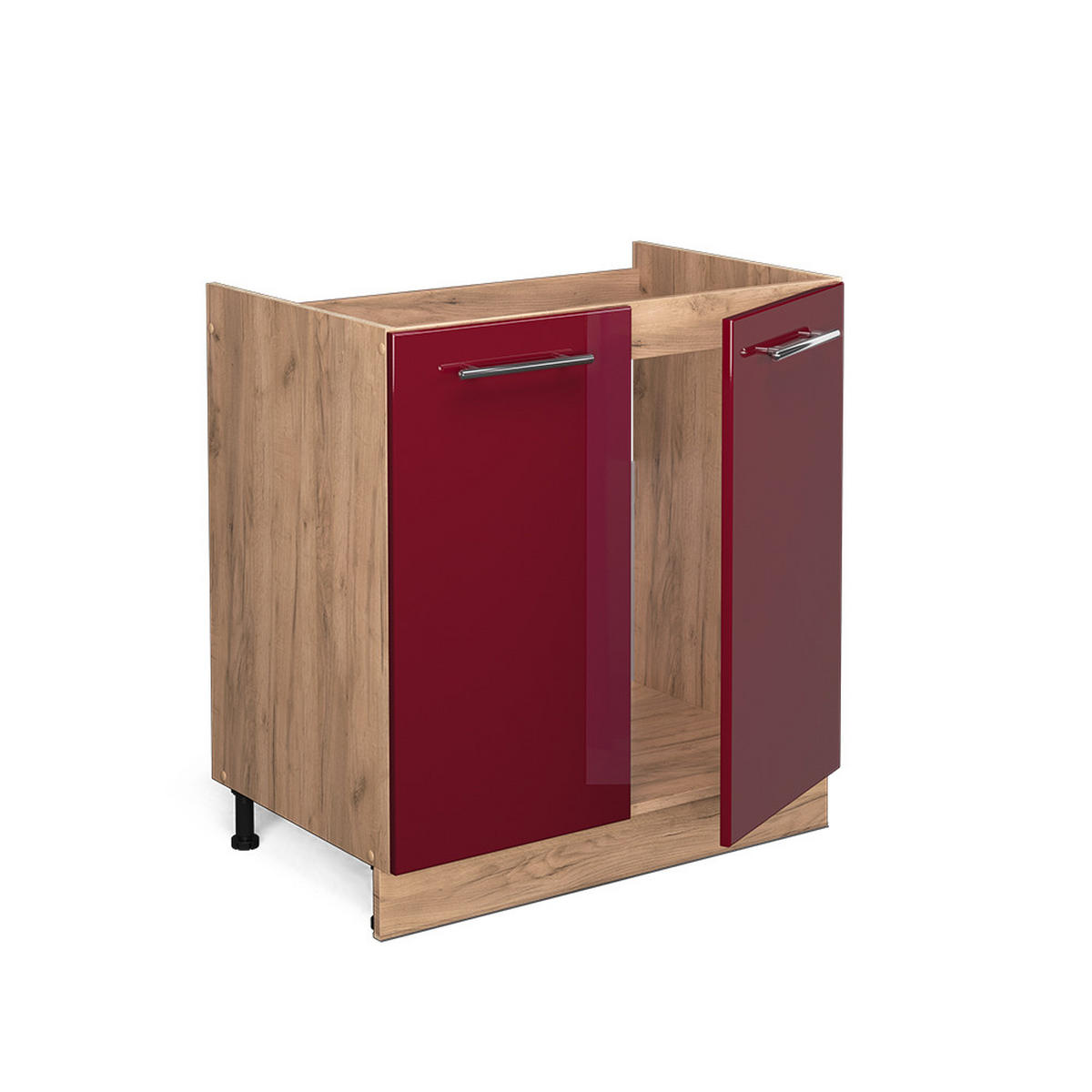 SPÜLENUNTERSCHRANK Fame-Line Bordeaux Hochglanz 80 cm, AP Marmor - Bordeaux/Eiche Wotan, Holzwerkstoff (80/82/60cm) - Vicco