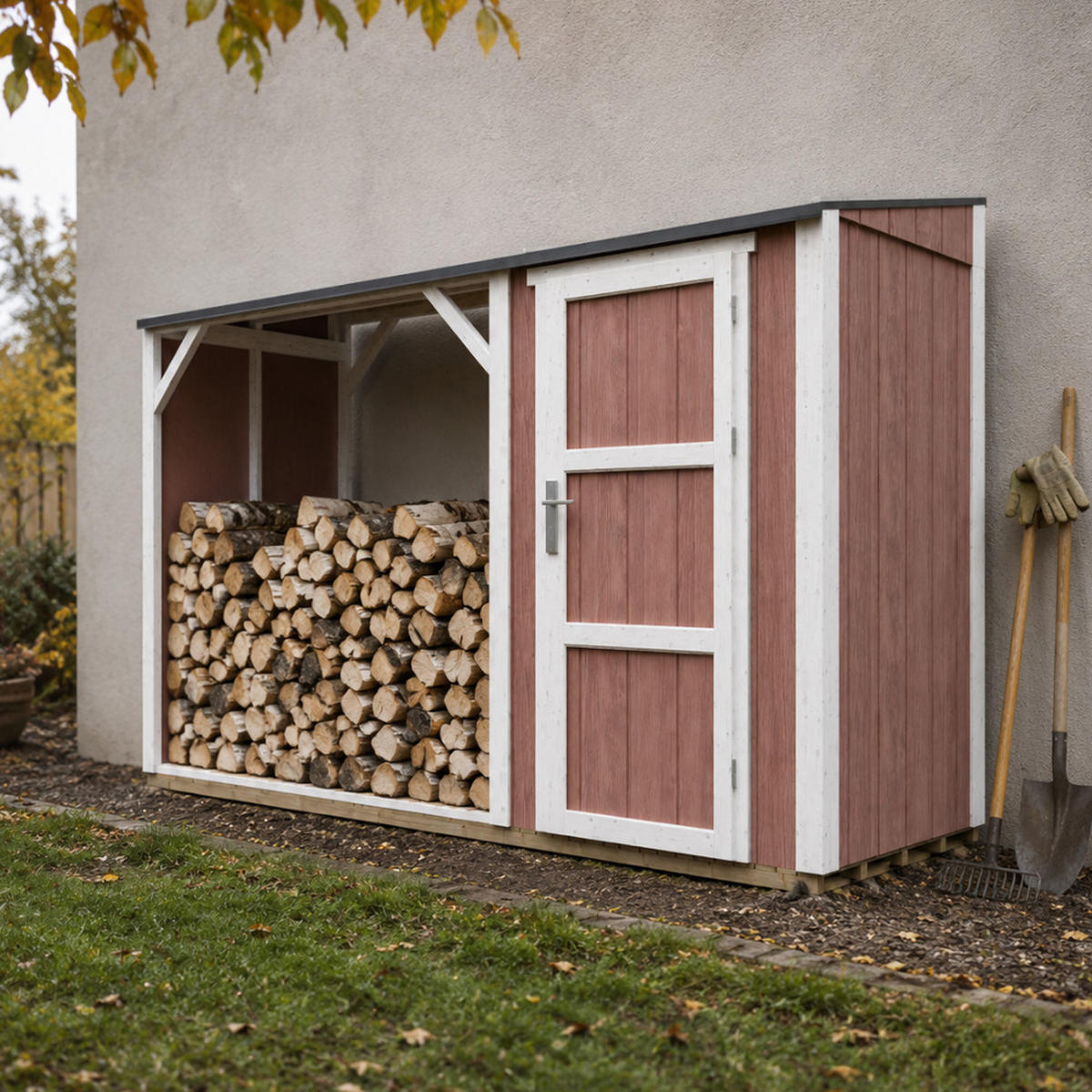PRÍSTREŠOK na drevo s kôlňou 4,14 m² M985-REDWOOD RED - červenohnedá, drevo (120/220/345cm) - Timbela