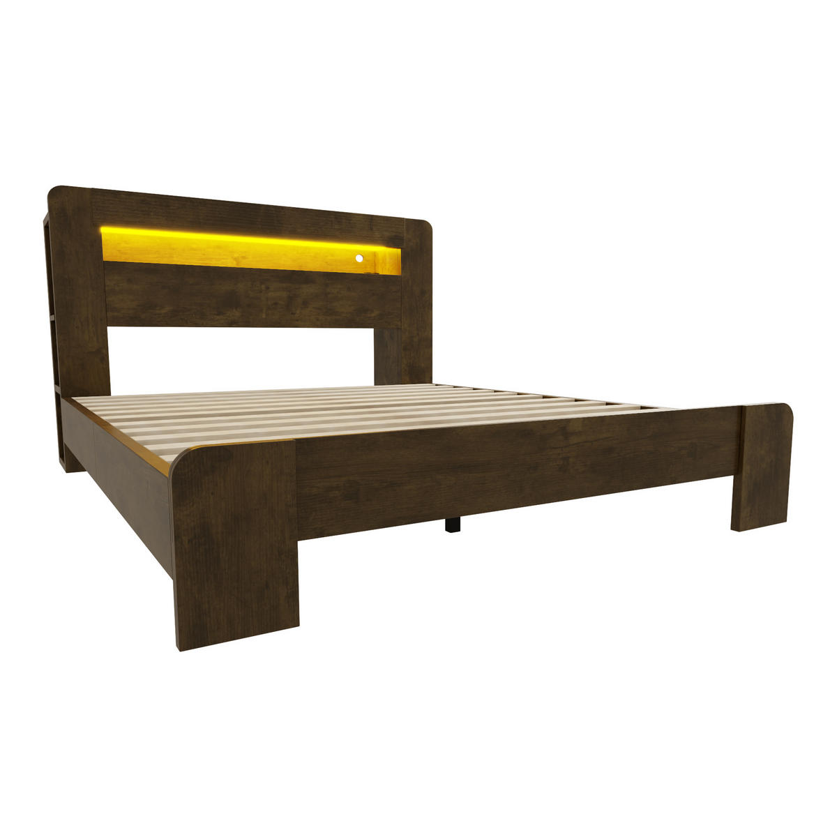 BETT 140/200 cm DE-32613 mit LED und Steckdosen Vintage-Holz - Naturfarben, Holz (140/200cm) - ComfortXL