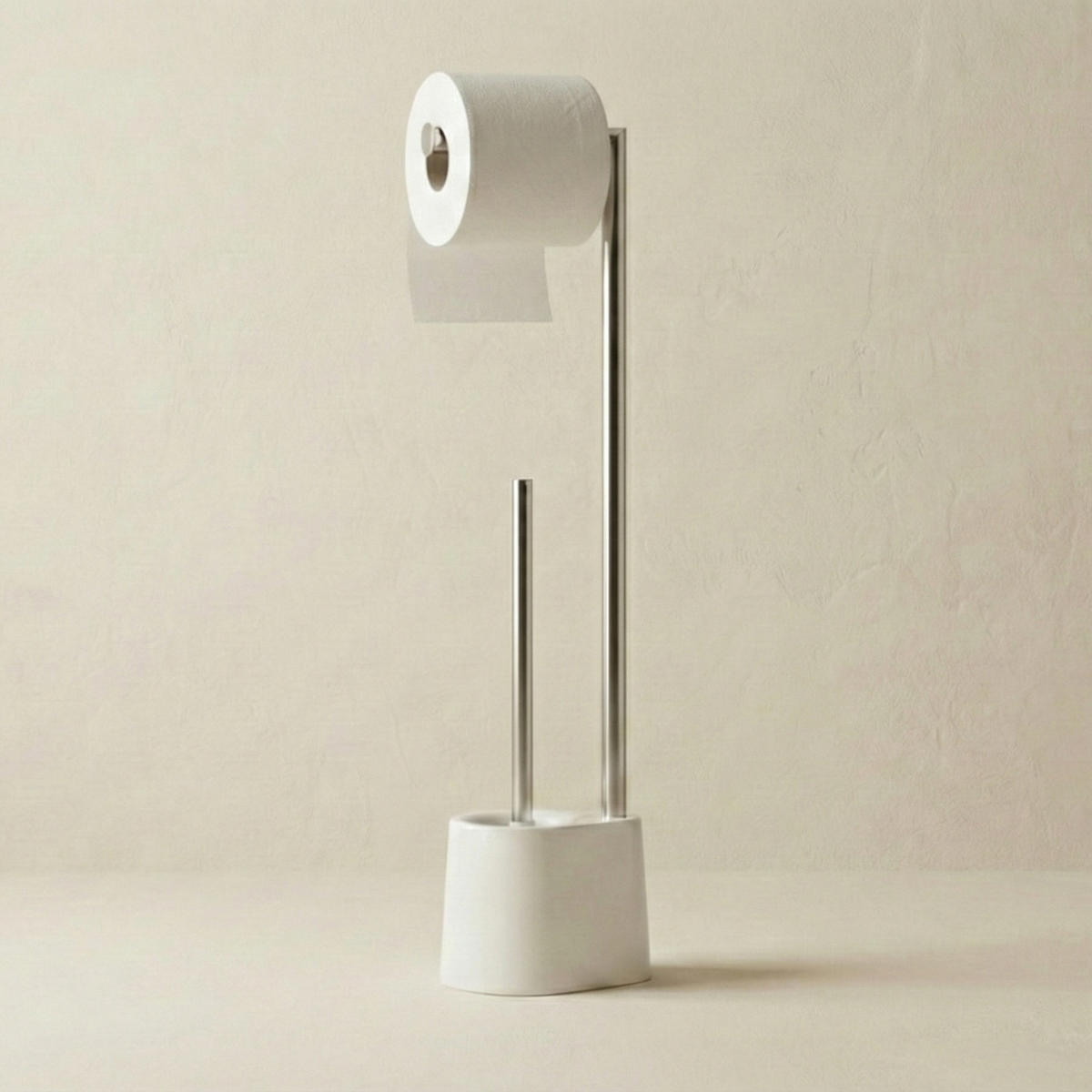 PAPIERSTÄNDER STILK mit Bürstenbehälter - Silberfarben, Metall (16/63/13cm)