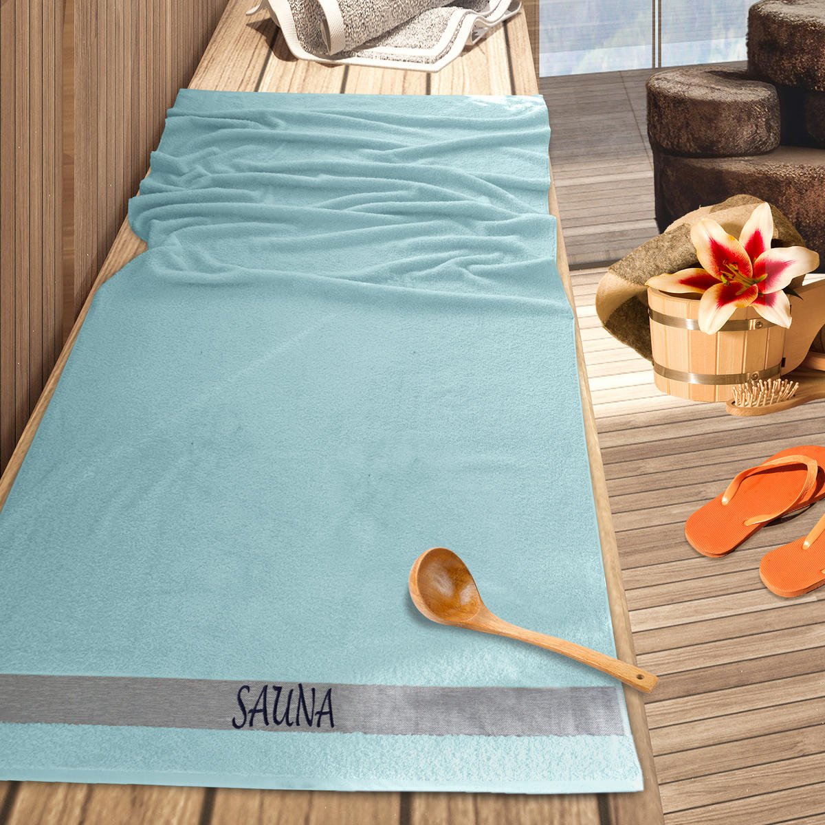 SAUNAHANDTUCH Lima Pastellblau 100x200 cm - Pastellblau, Naturmaterialien (100/200cm) - Lashuma