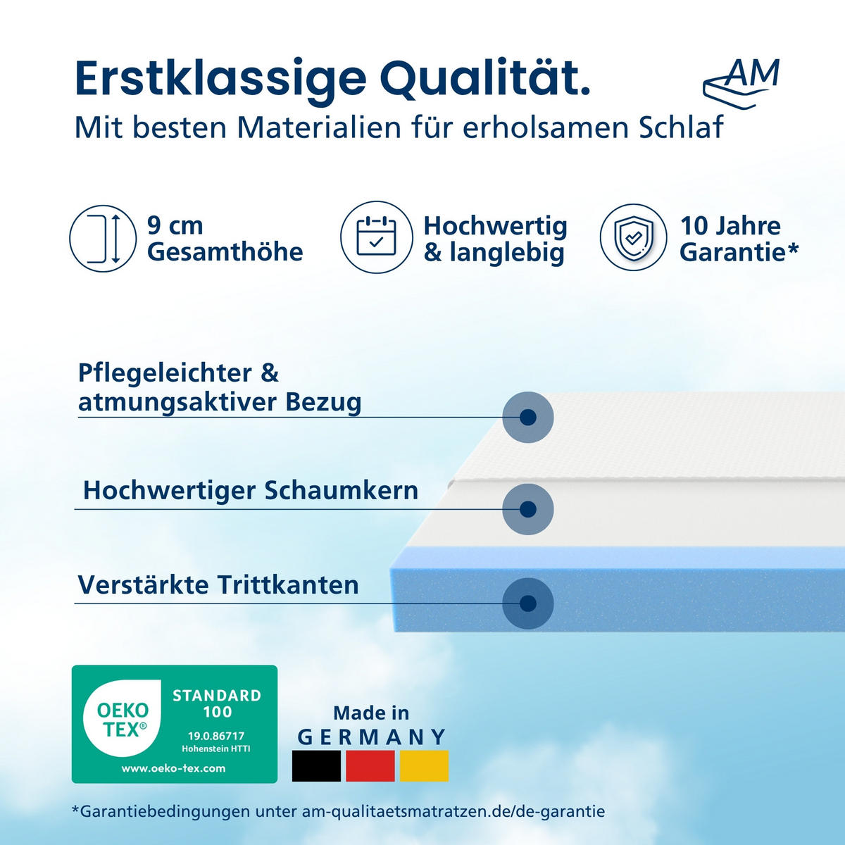 BABYMATRATZE 60/120 cm - 9cm Höhe & Viskose Bezug - Weiß, Textil (60/120cm) - AM Qualitätsmatratzen