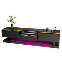 TV STOLEK černý a zlatý, 3 zásuvky, LED osvětlení, do obývacího pokoje, 180×38×45 cm - černá, kov/kompozitní dřevo (180/45/38cm) - STILVORA