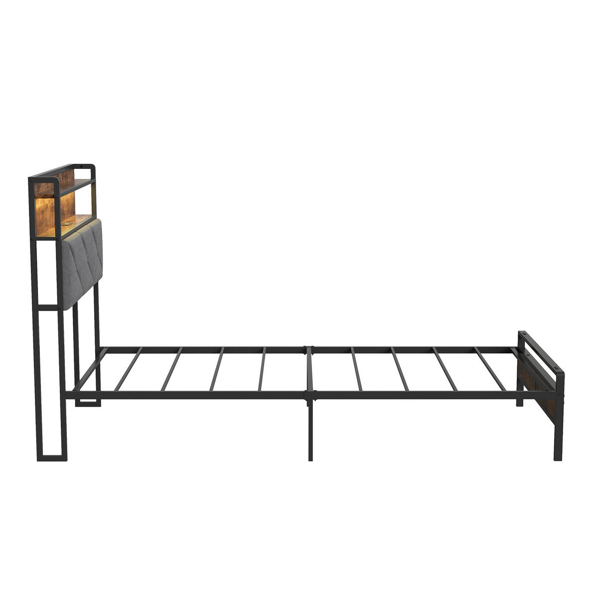 METALLBETT 90x200 cm mit LED, USB & Ablage, Grau - Grau, Metall (90/200cm) - EuroLiving