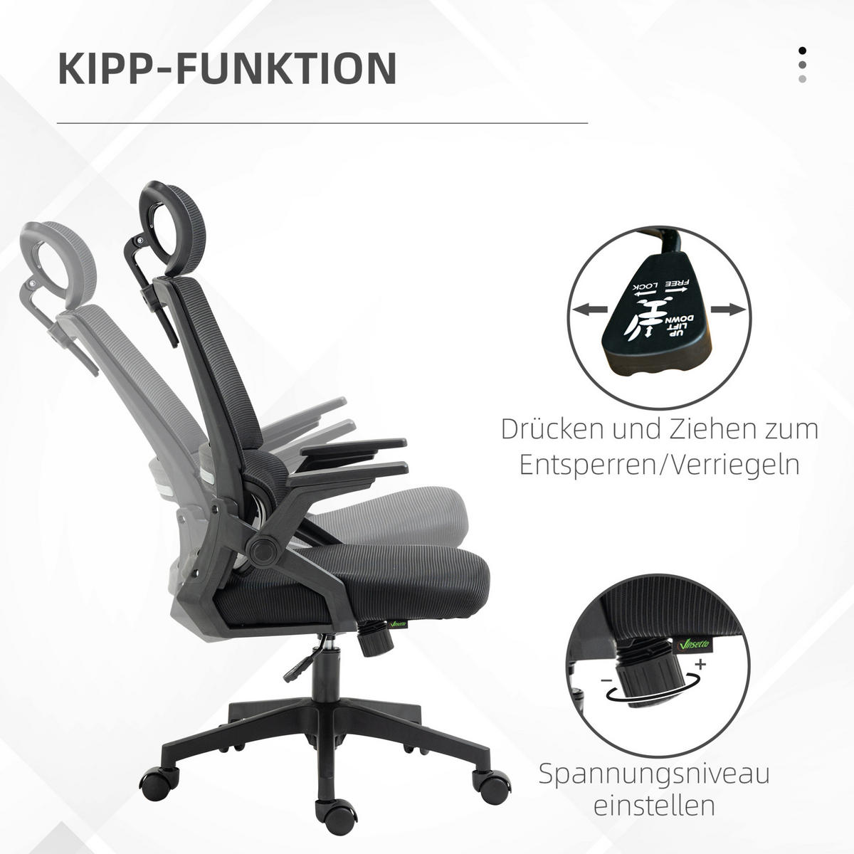 BÜROSTUHL in Schwarz 61x58x119 cm mit Kopfstütze, Lendenstütze und Wippfunktion - Schwarz, Textil (58/119/61cm) - IVMEU