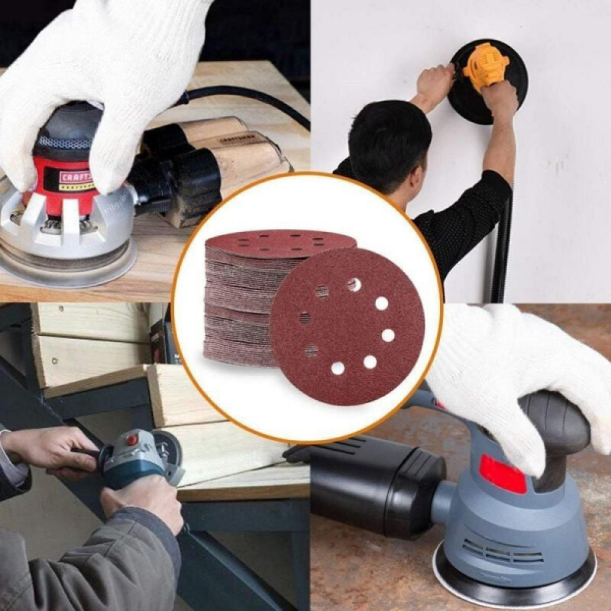 POLIERSCHEIBEN - zur Verwendung mit Schienenschleifern - 125 mm Durchmesser - 100 Scheiben, Körnung 60/80/100/120/240 Mesh. - Rot, Kunststoff (12.5/12.5/1cm) - DCA