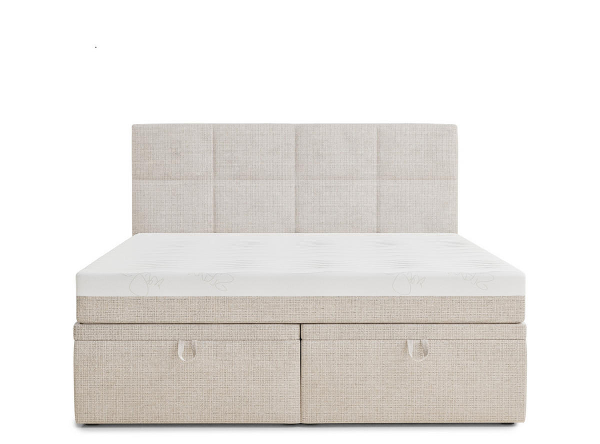 BOXBETT 200/200 cm Umage, in Creme, Matratze, gepolstertes Kopfteil, Bettkasten, H3 = fest - Creme/Schwarz, Holz/Holzwerkstoff (200/200cm) - Maison de Reve