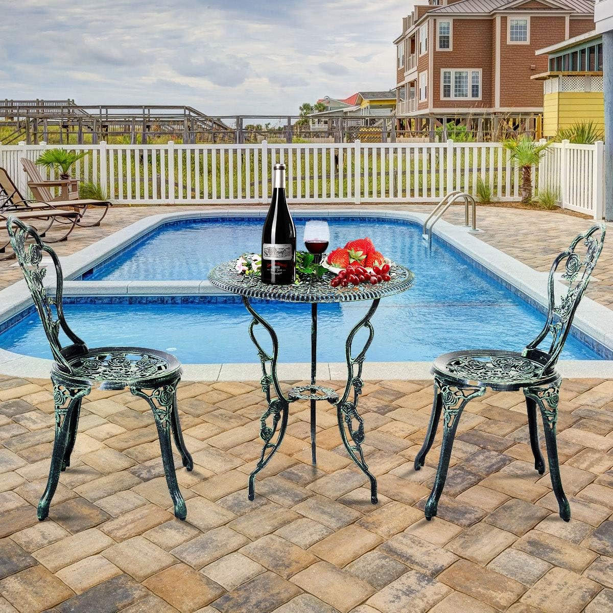 ESSTISCH-SET 3-teilig Grün - Grün, Metall - COSTWAY