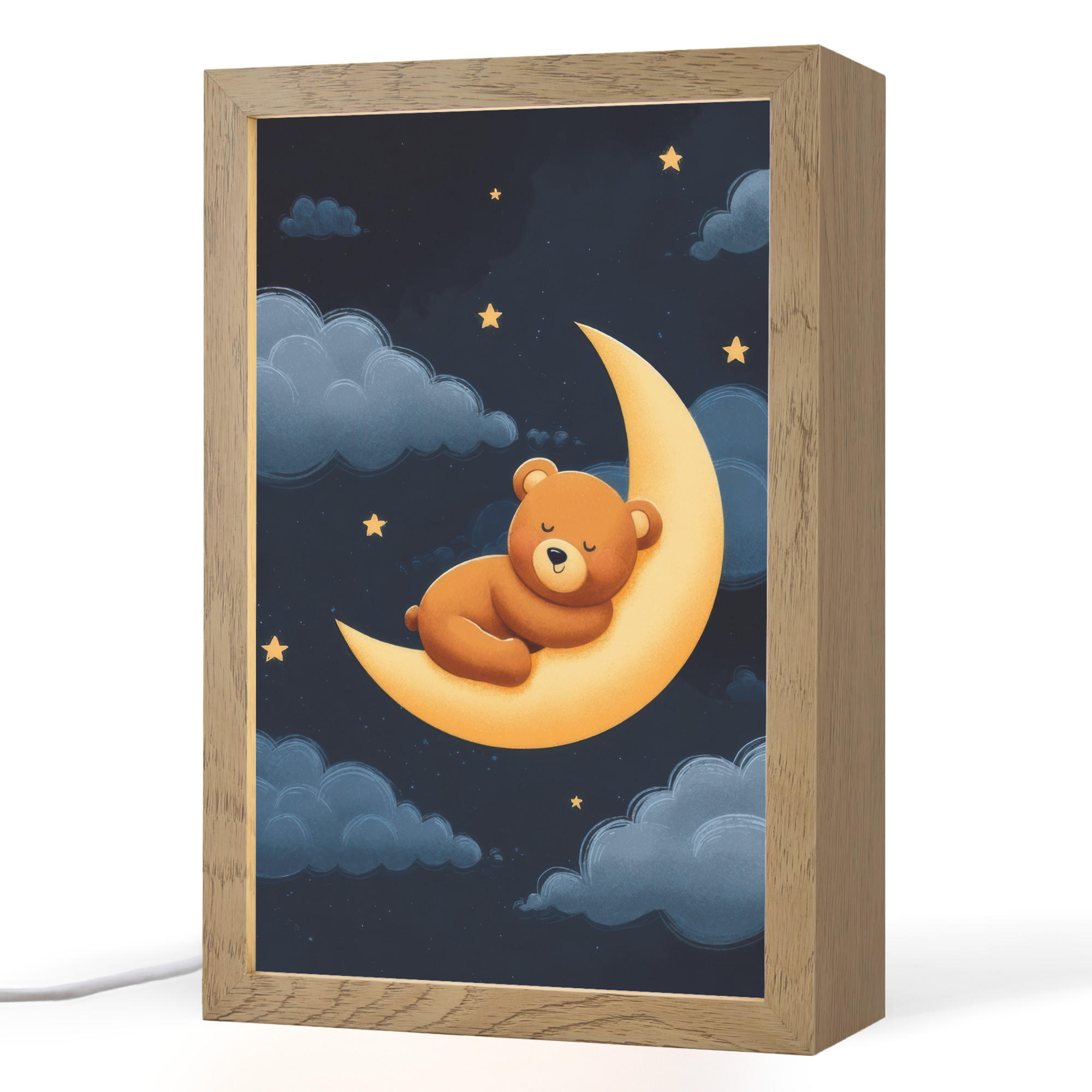 NACHTTISCHLAMPE Teddybär - Mond - Wolken - Sterne 20x30 cm - Dunkelblau, Holzwerkstoff (8/20/30cm)