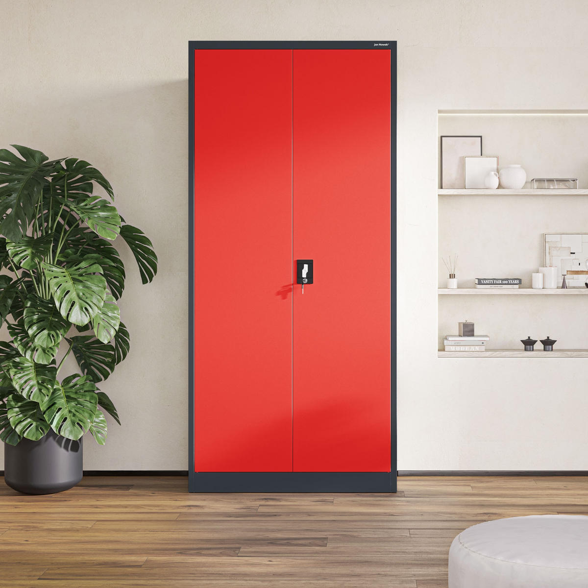 AKTENSCHRANK JAN H - Anthrazit/Rot, Metall (90/195/40cm) - Jan Nowak