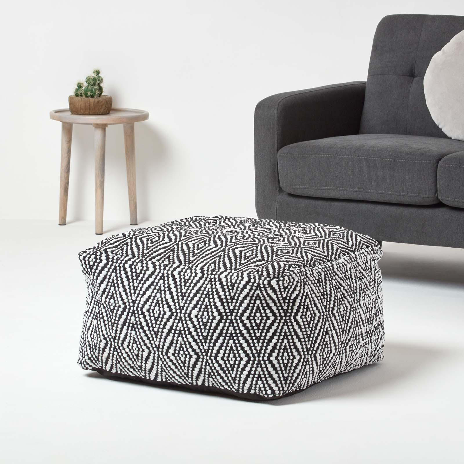 SITZPOUF Trance schwarz-weiß gemustert, 60/60/30 cm - Schwarz, Textil (60/30/60cm) - Homescapes