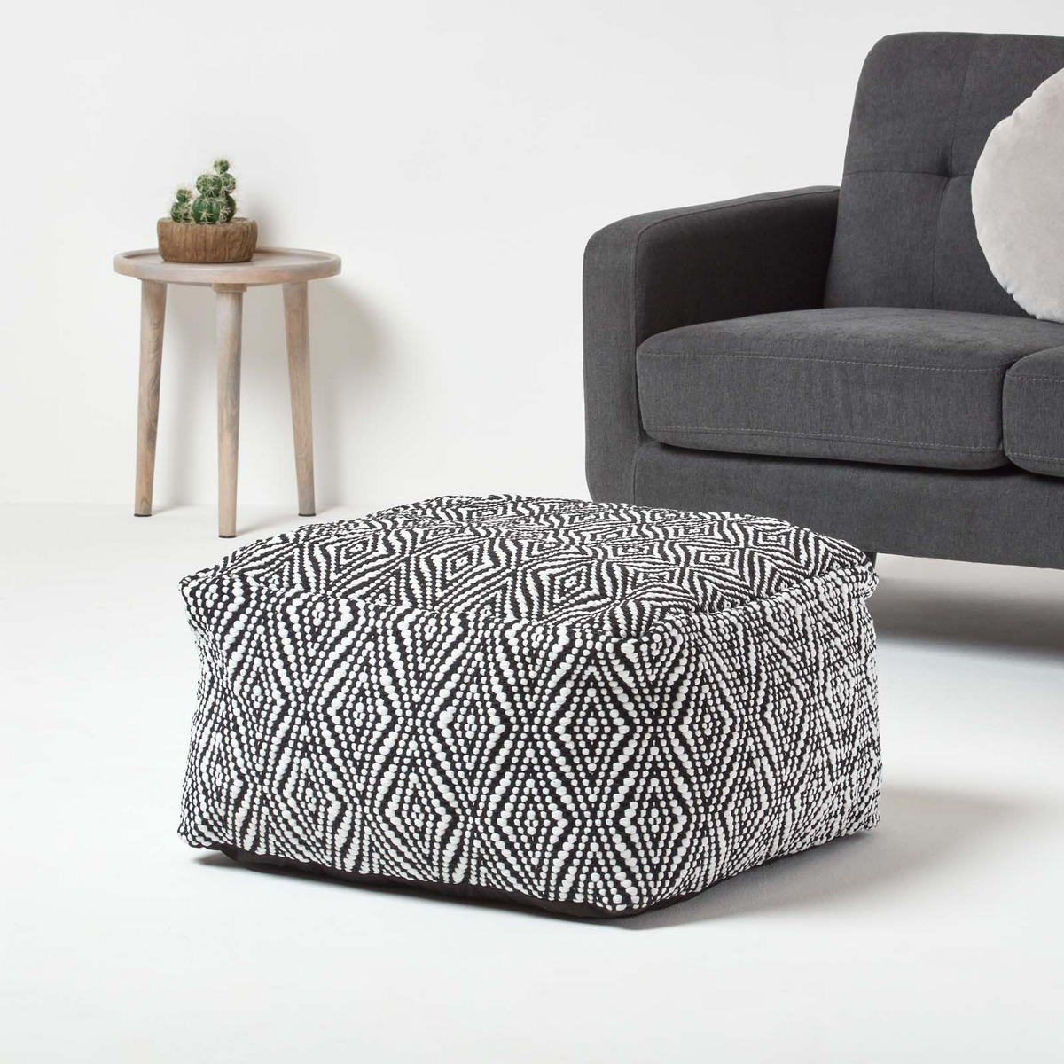 SITZPOUF Trance schwarz-weiß gemustert, 60/60/30 cm - Schwarz, Textil (60/30/60cm) - Homescapes