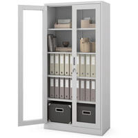 VITRINENSCHRANK abschließbar AMELIA mit Glastüren 185x90x40cm Grau - Grau, Metall (90/185/40cm) - Jan Nowak