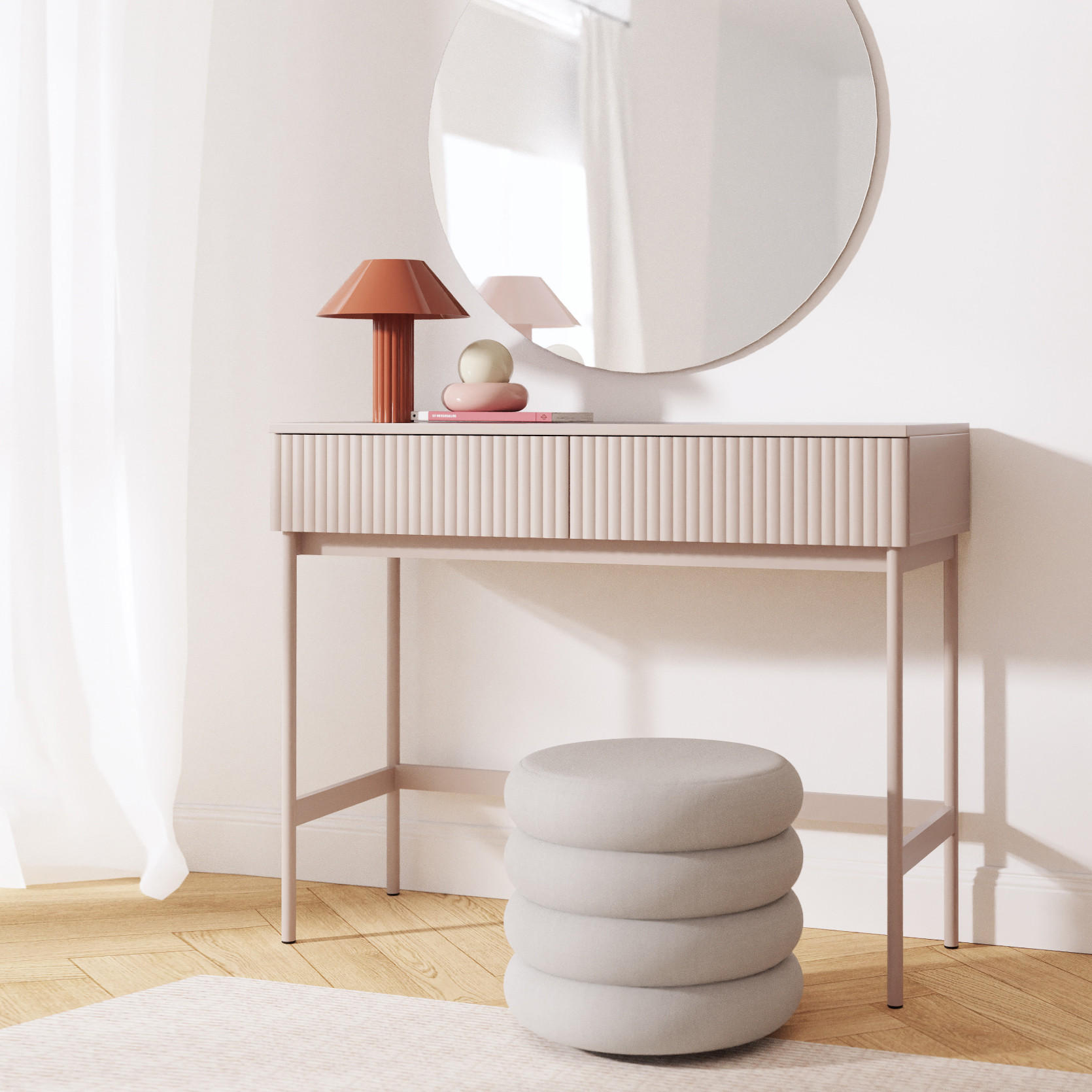 KONSOLENTISCH Soft mit 2 Schubladen und geriffelten Fronten, Kaschmir - Kaschmir, Holzwerkstoff (38/100/80cm) - Beautysofa