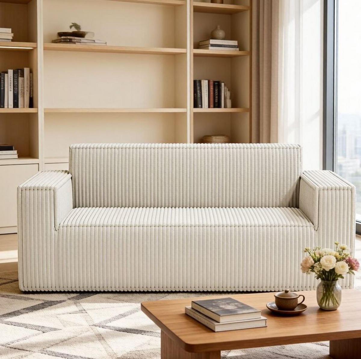 SOFA 2-Sitzer mit tiefer Sitzfläche Off White Cord - Weiß, Kunststoff (178/70/86cm) - Meubliv