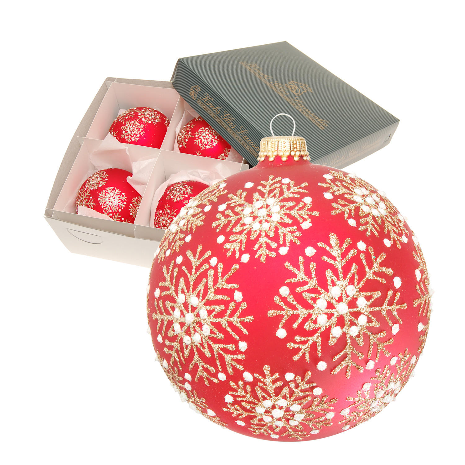 CHRISTBAUMKUGELN Blütenfeuerwerk Rot 10cm (Glas / 4 Stk.) - Rot, Glas (10/10/10cm) - Krebs Glas Lauscha