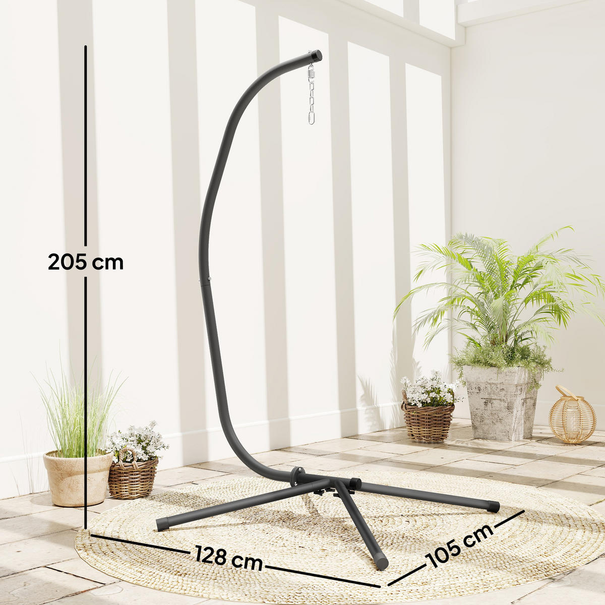 HÄNGESESSEL-GESTELL mit Kette Metall Schwarz - Schwarz, Metall (128/105/205cm) - Outsunny