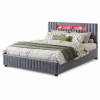 POLSTERBETT 160/200 cm Grau mit LED Kopfteil & Bettkasten - Grau, Holz/Metall (160/200cm) - Joyfair