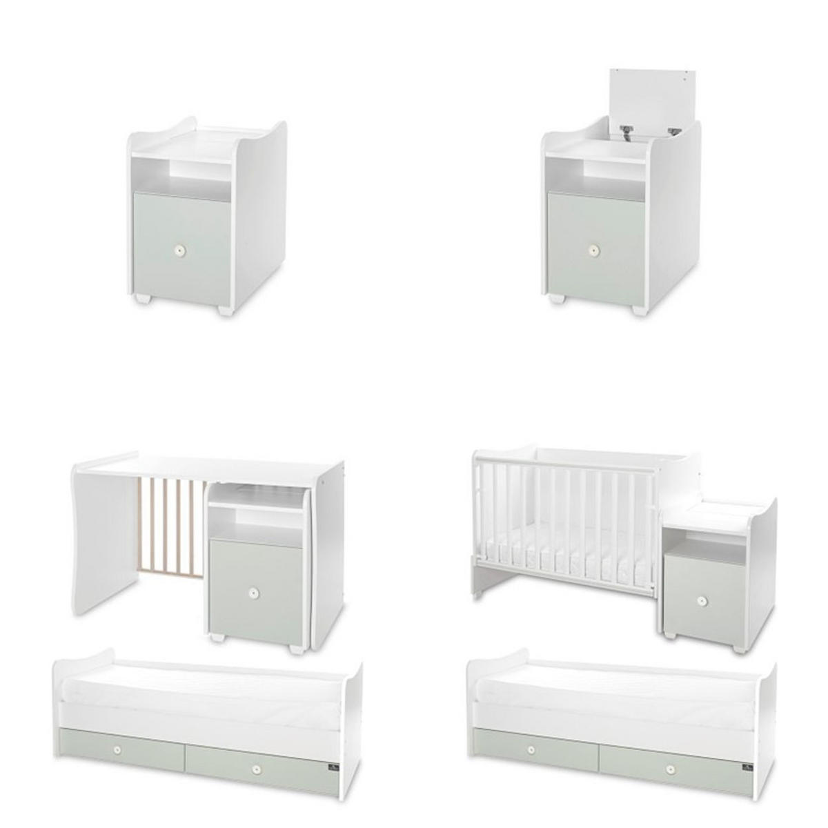 BABYBETT Trend Plus grün 110 x 62 cm, 70 x 160 cm, Schaukelfunktion, Kommode, Schubladen - Grün, Holzwerkstoff (62/110cm) - Lorelli
