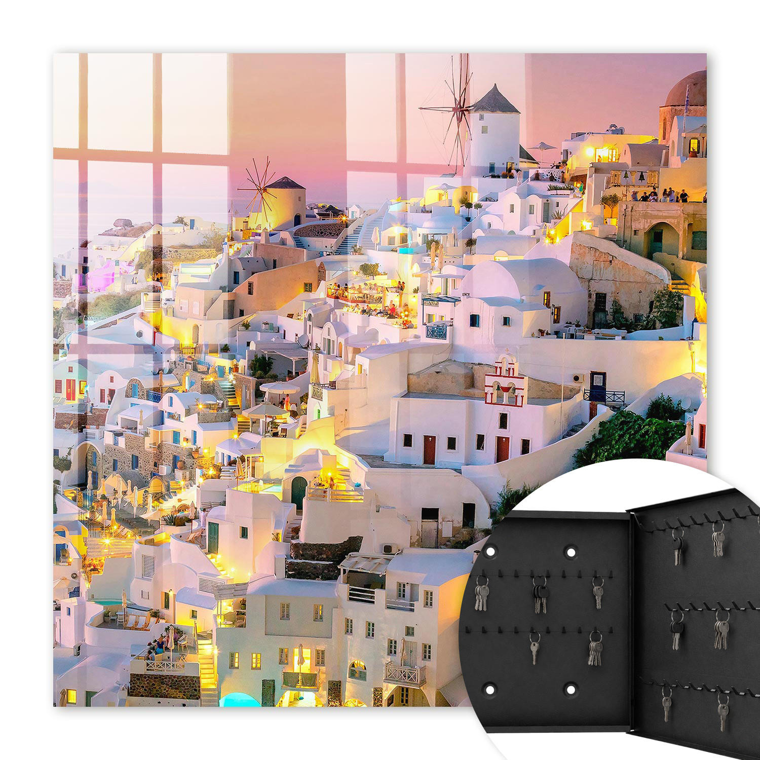 SCHLÜSSELBOX Schwarz 30x30 cm- Türöffnung nach rechts - Griechische Landschaft - Weiß, Metall (30/30/5cm) - TULUP