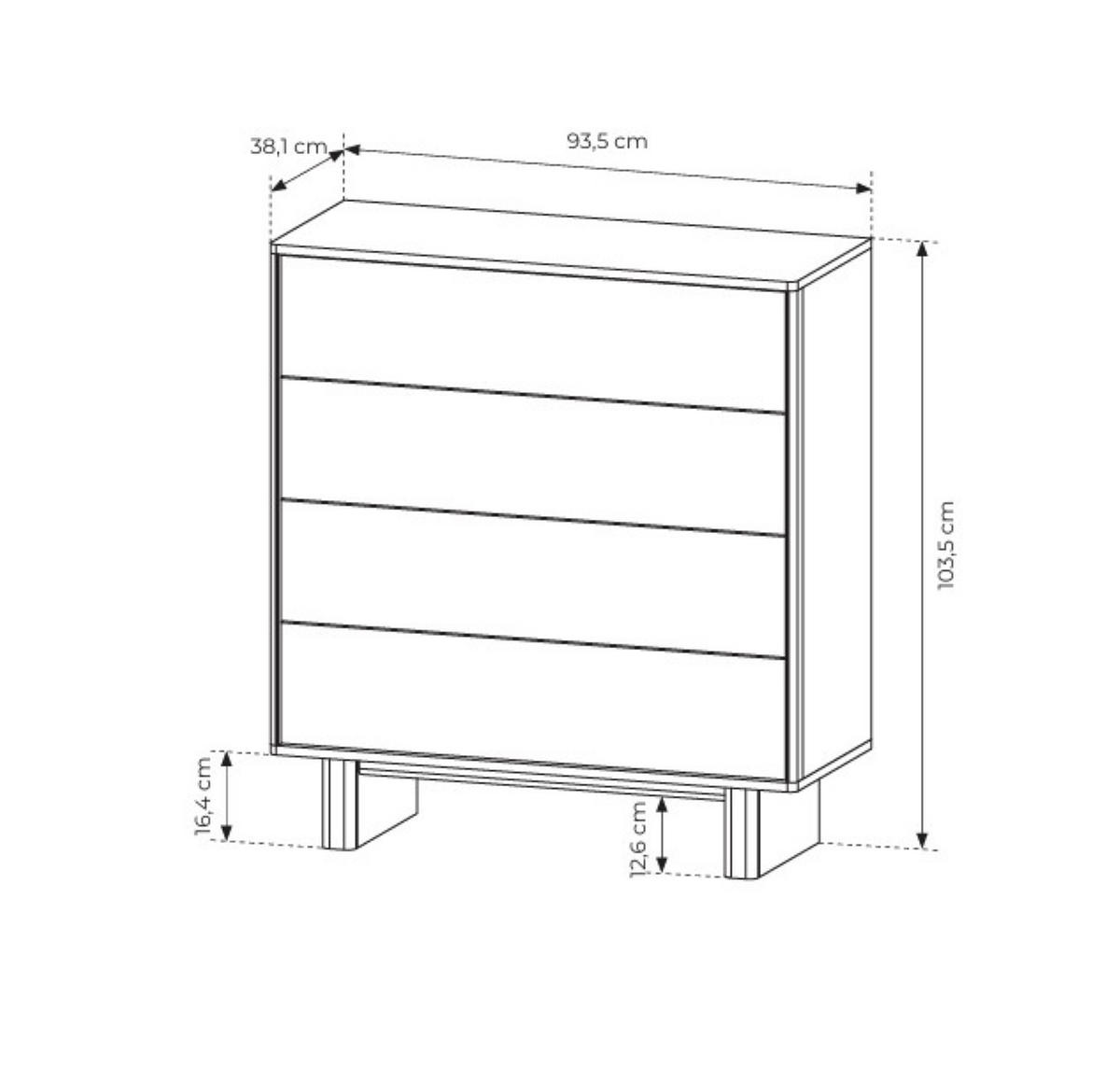 KOMMODE TRAVE 93,5/103,5/38,1cm mit 4 Schubladen Türen Eichefarben - Eichefarben, Holzwerkstoff (93.5/103.5/38.1cm) - MASSENO