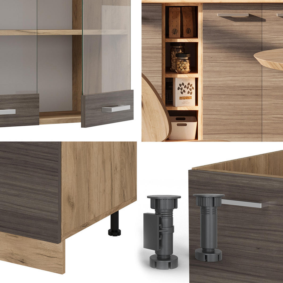 SINGLEKÜCHE R-Line Edelgrau/Goldkraft Eiche 160 cm ohne Arbeitsplatte - Honigeiche/Braun, Holzwerkstoff (160/81.6/46cm) - Vicco