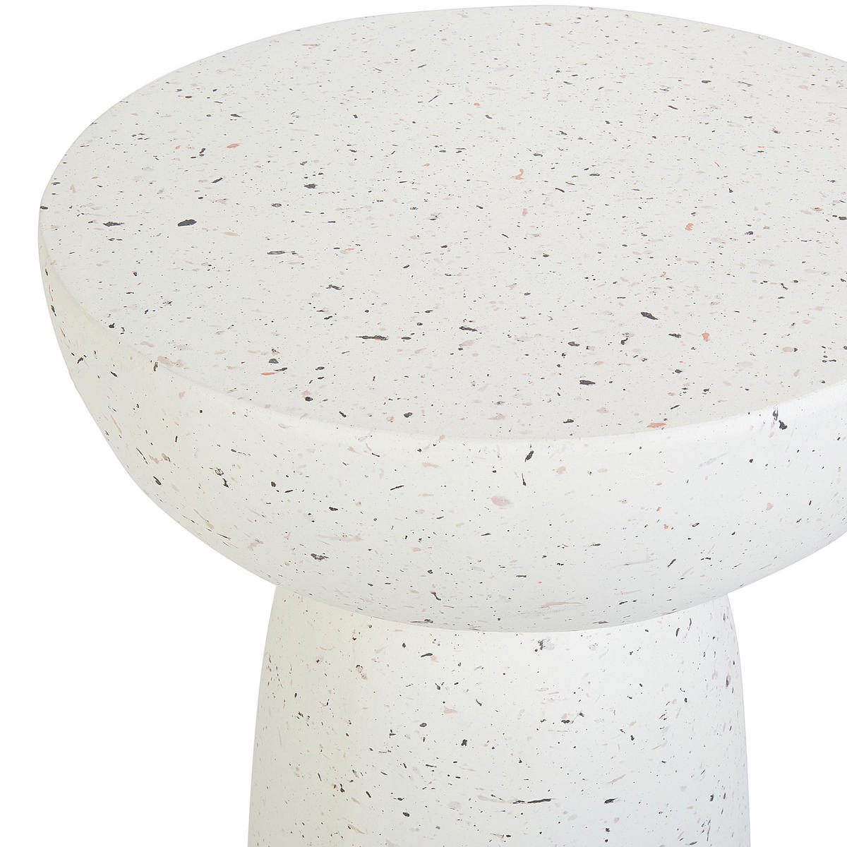 BEISTELLTISCH Beton cremeweiß Terrazzo Optik rund 33 cm Cadini - Weiß, Stein (33/33/71cm) - Beliani