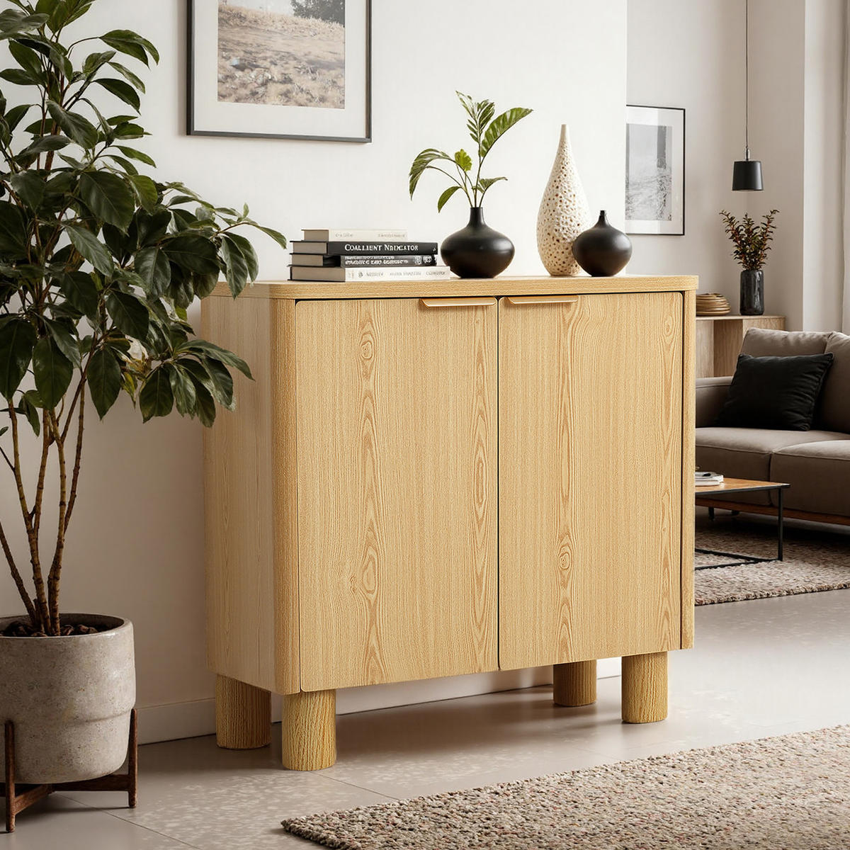 MODERNES Sideboard Wohnzimmer, Kommode mit 2 Türen | B72 x T39,5 x H75 cm - Eichefarben/Braun, Holz (72/75/39.5cm) - Hometopia