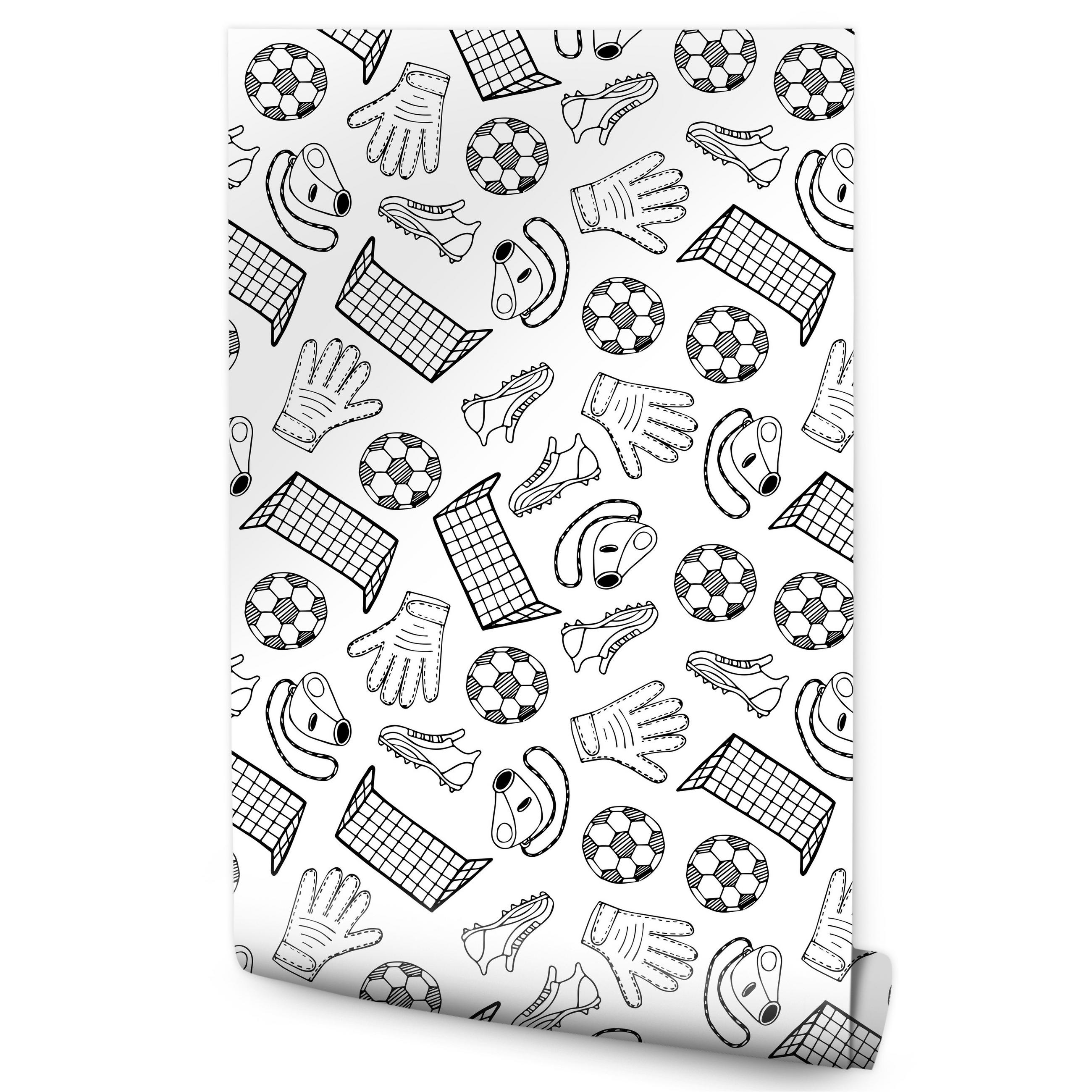 VLIESTAPETE Fußball und Sportzubehör – Schwarz, Weiß – 50x1000 cm - Schwarz/Weiß, Papier (50/1000cm) - Muralo