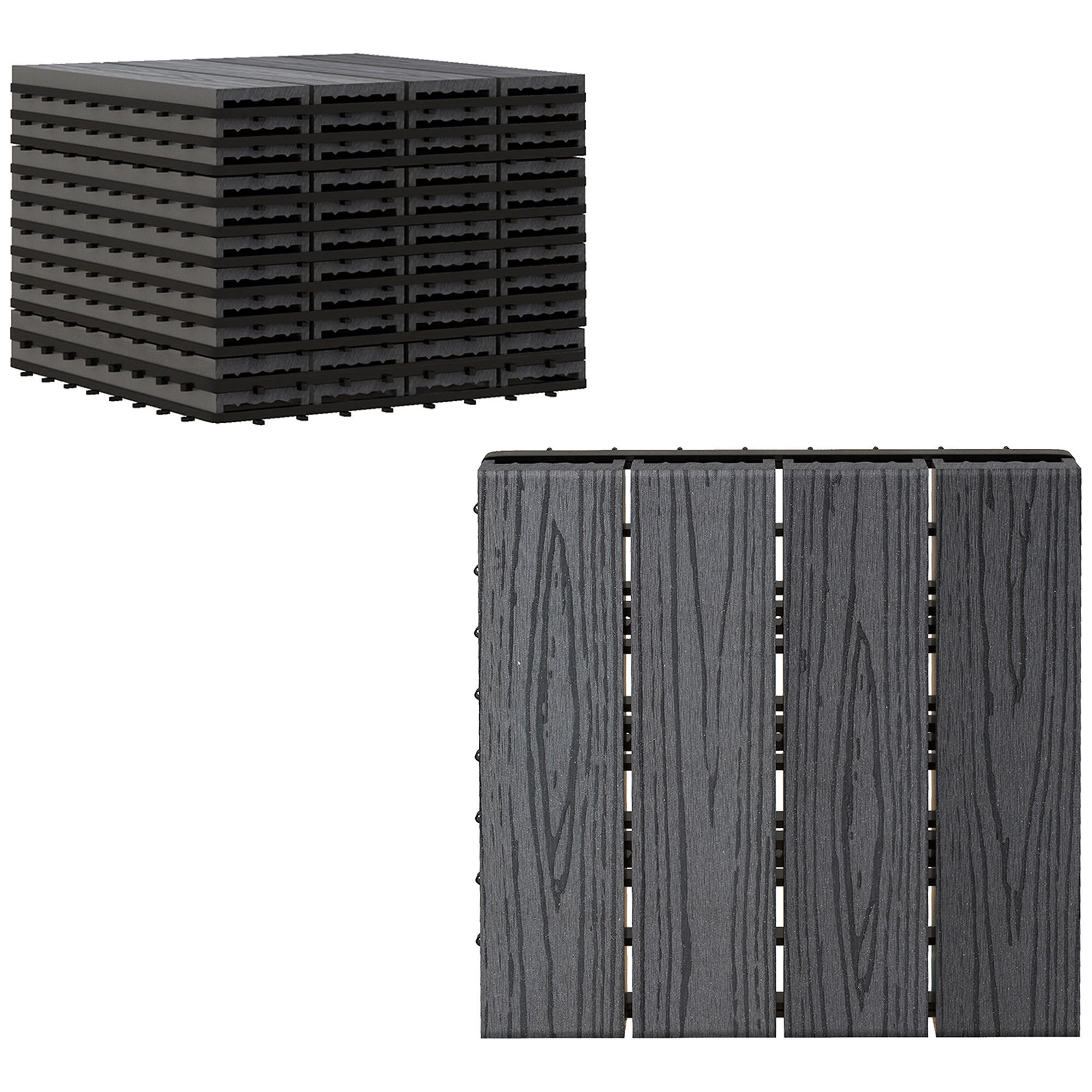 TERRASSENPLATTEN 11er-Set DE-13763 WPC mit Klicksystem Natur - Grau, Kunststoff (76.2/76.2/5.59cm) - ComfortXL