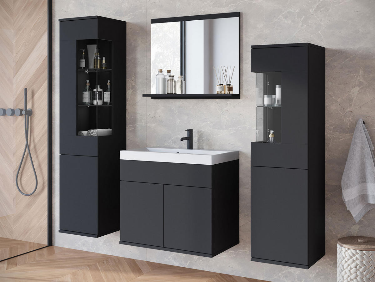 BADMÖBEL-SET Nairobi - Graphitfarben/Schwarz, Holzwerkstoff (31/133/31cm) - MIRJAN24