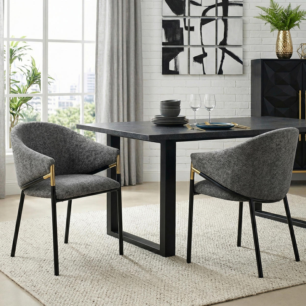 ESSZIMMERSTÜHLE 4er Grau Chenille Gold Edelstahl modern - Grau, Textil (56.5/78.5/56.5cm) - FLIEKS