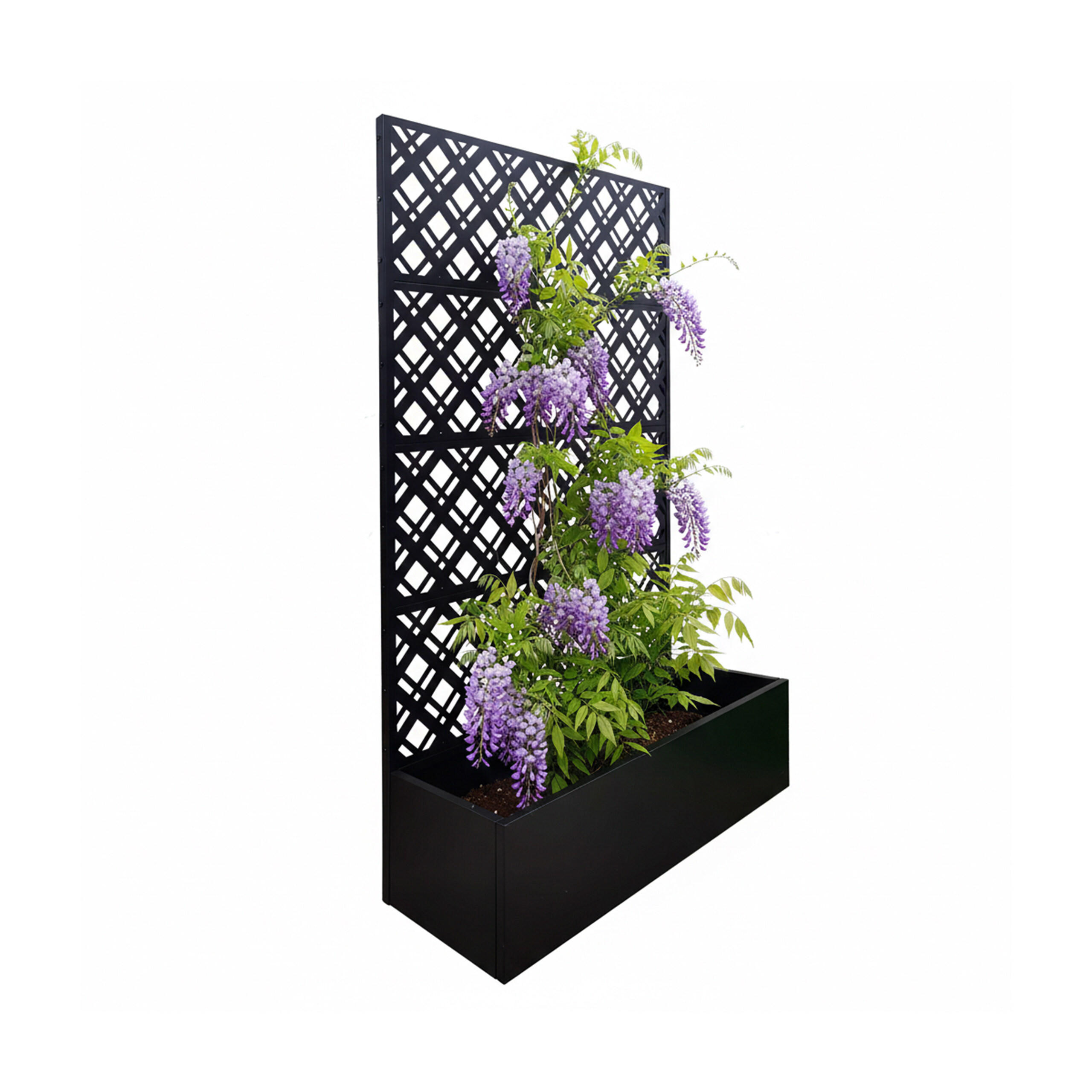 PLANTERINGSBOX Svart metall med spaljé - Svart, Metall (110/180/40cm) - Relaxdays