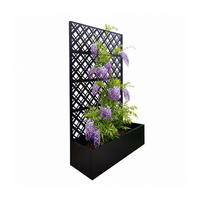 PLANTERINGSBOX Svart metall med spaljé - Svart, Metall (110/180/40cm) - Relaxdays