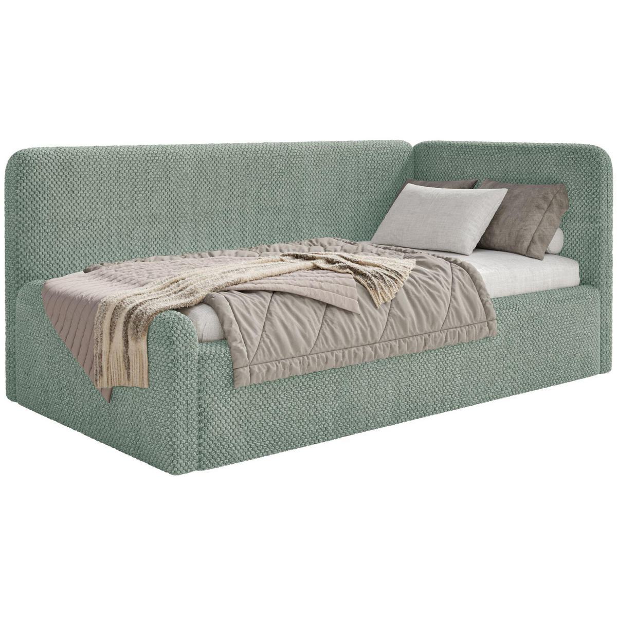 JUGENDBETT Fanko Samt Salbeigrün 90x200 cm - Schwarz/Hellgrün, Kunststoff/Textil (90/200cm) - Selsey