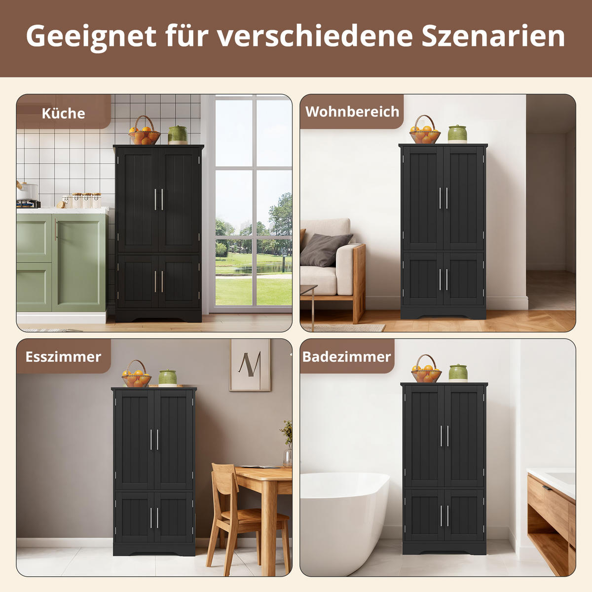 BUFFET Aufbewahrungsschrank 120x60x40cm Schwarz mit LED Licht & Wellentüren - Schwarz, Holzwerkstoff (40/120/60cm) - Modfu