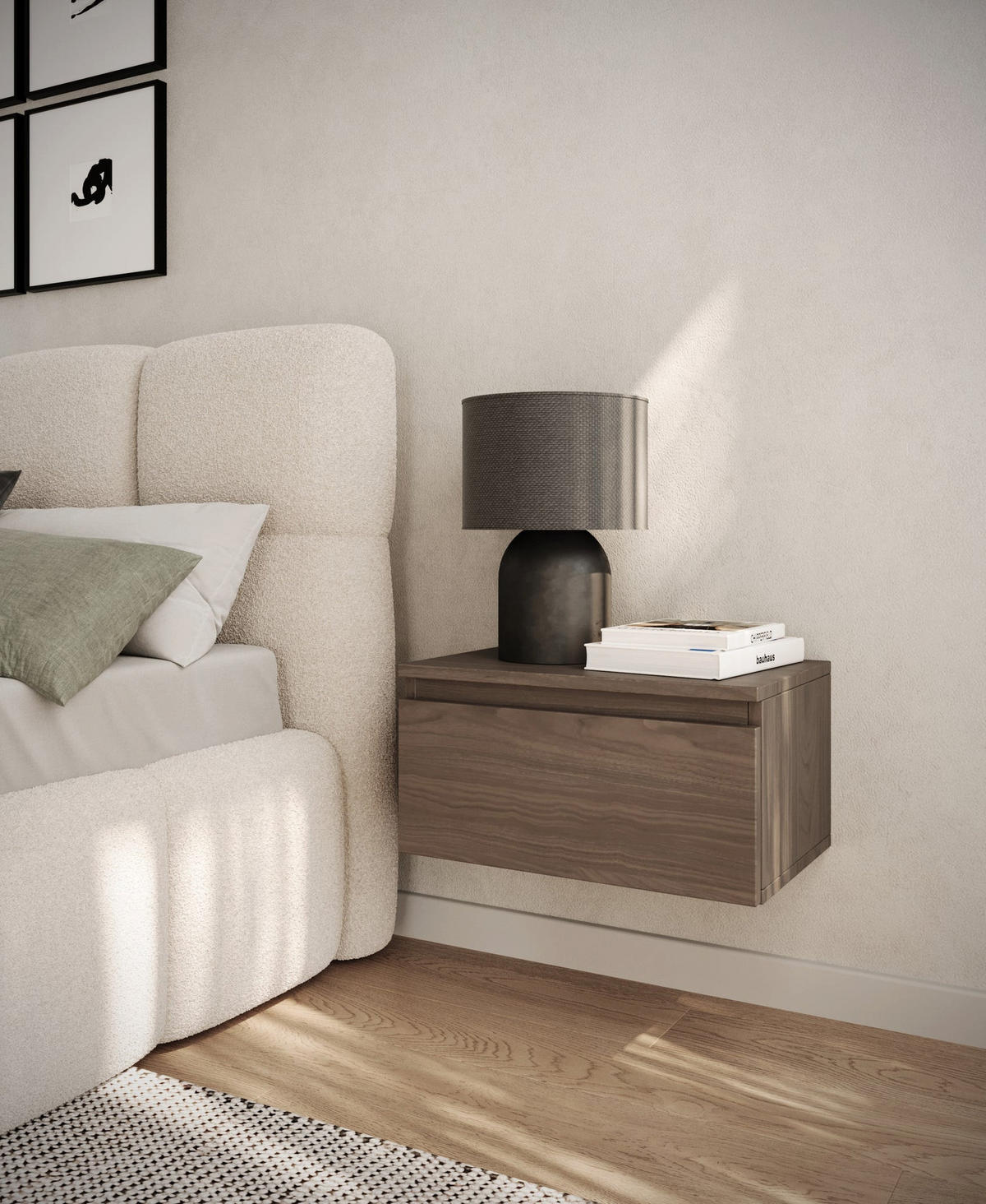 WANDNACHTTISCH Bemmi Nussbaum Wisconsin 49 cm - Dunkelbraun, Holzwerkstoff (48.4/25.4/31.8cm) - Selsey