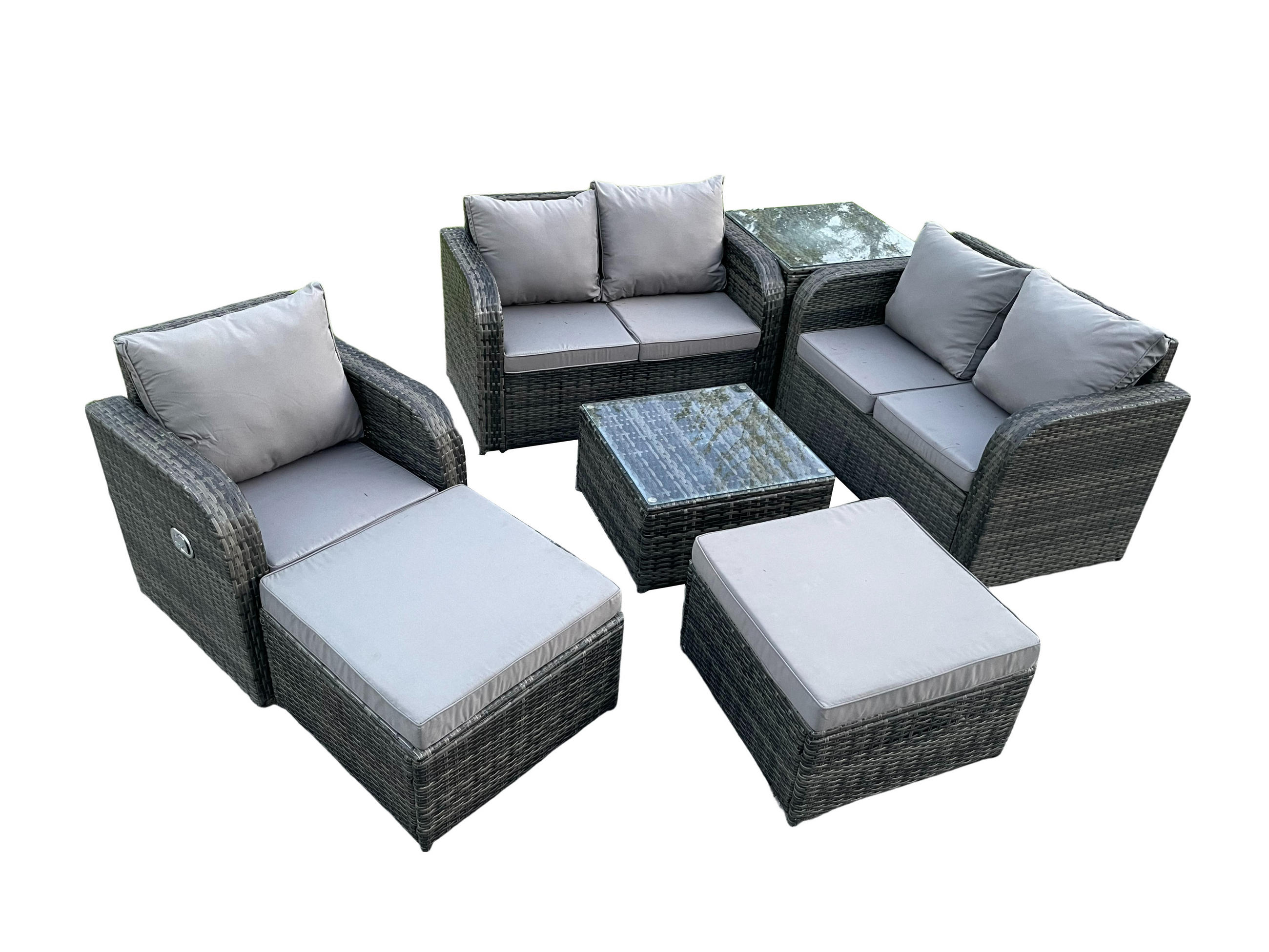 LOUNGEGARNITUR Polyrattan Dunkelgrau 7-Sitzer - Dunkelgrau, Metall - Fimous