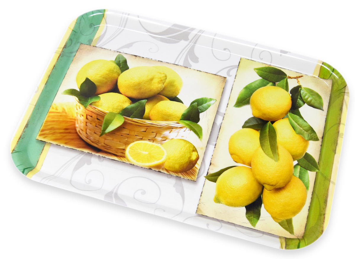 TABLETT Zitrusbaum, rechteckige Melamin Serviertablett 38x26 cm - Gelb, Kunststoff (26/2/38cm) - Lashuma