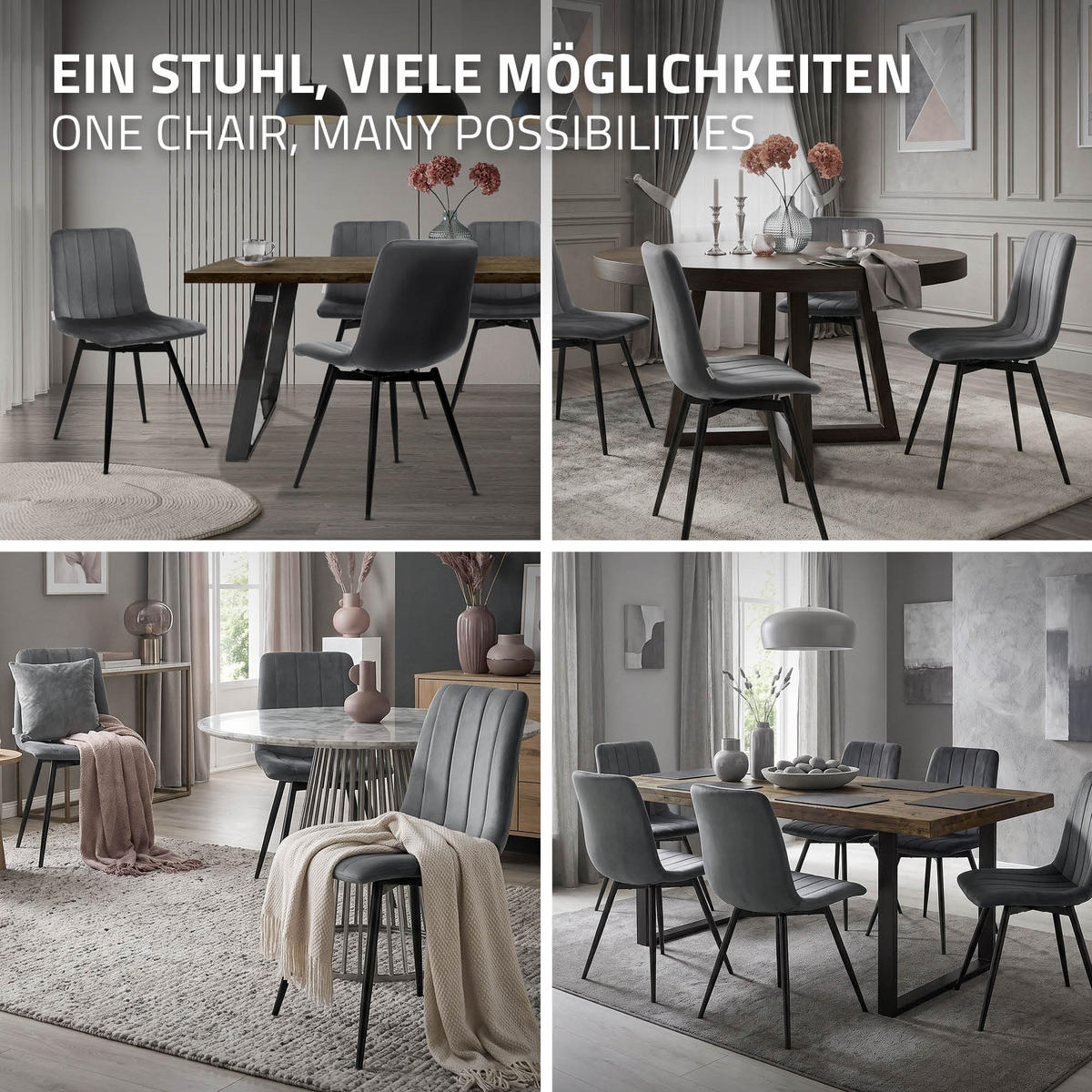 ESSZIMMERSTÜHLE 2er Set drehbar Küchenstühle gepolstert aus Samt Anthrazit - Anthrazit/Schwarz, Textil/Metall (43/81/52cm) - ML-DESIGN