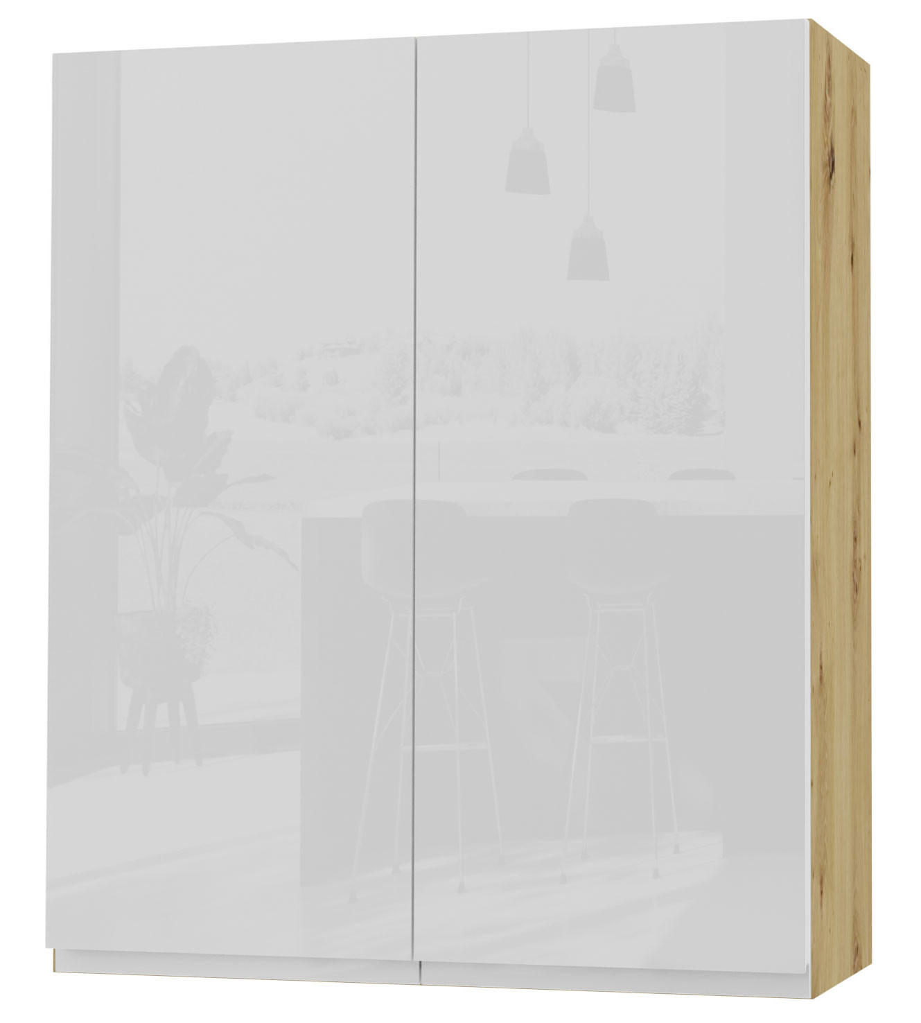 HÄNGESCHRANK Florence W4/80 Eiche Artisan / RAL 9003 signalweiß HG 80 / 32,5 / 96cm - Weiß Hochglanz/Eiche Artisan, Holz/Holzwerkstoff (80/96/32.5cm) - Feldmann-Wohnen