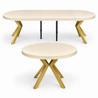 ESSTISCH rund ausziehbar 110/310/76 cm, Kaschmir, 54 cm Tischplatte + X Metallbeine Gold - Kaschmir/Goldfarben, Holzwerkstoff/Metall (110/310/76cm) - Damale Möbel