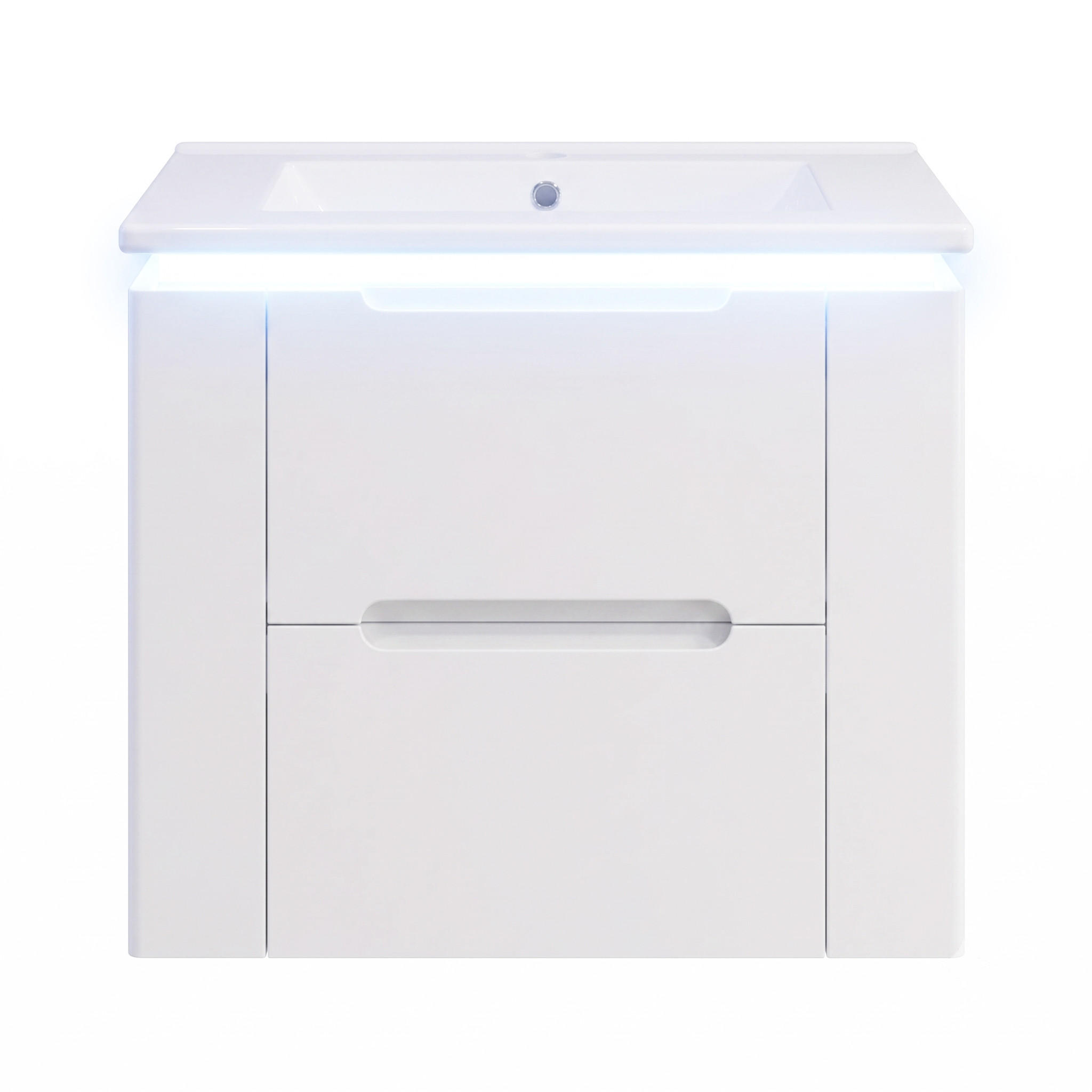 KOUPELNOVÁ SKŘÍŇKA S UMYVADLEM Bílá závěsná LED 61 cm - bílá, kompozitní dřevo (61/48.5/46cm) - Urban Meuble