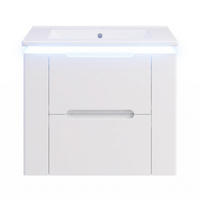 KOUPELNOVÁ SKŘÍŇKA S UMYVADLEM Bílá závěsná LED 61 cm - bílá, kompozitní dřevo (61/48.5/46cm) - Urban Meuble