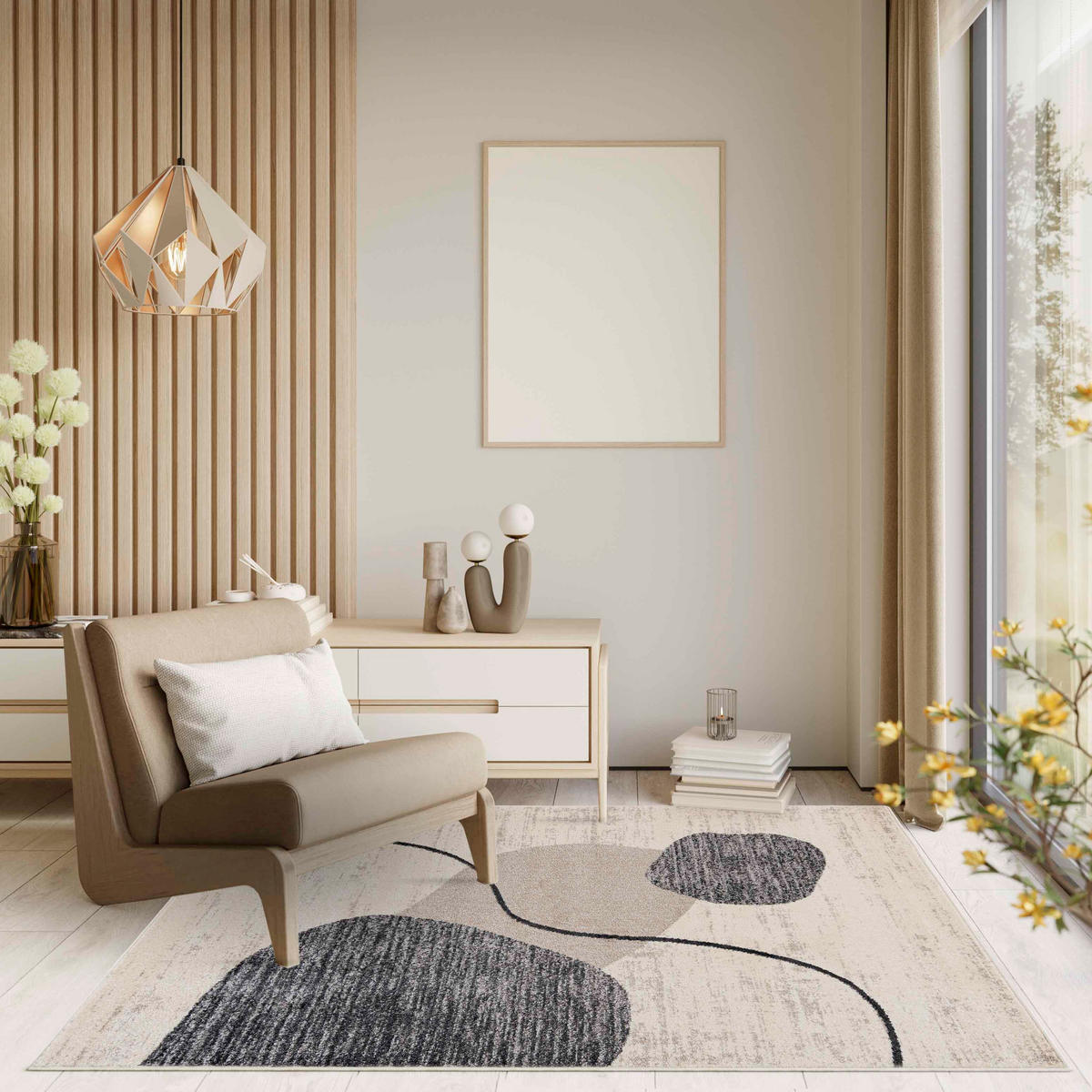 TEPPICH Beige Geometrisch In-Outdoor Pflanzlich Kurzflor Rechteckig 160 x 230 cm - Beige/Grau, Textil (160/230cm) - Mazovia