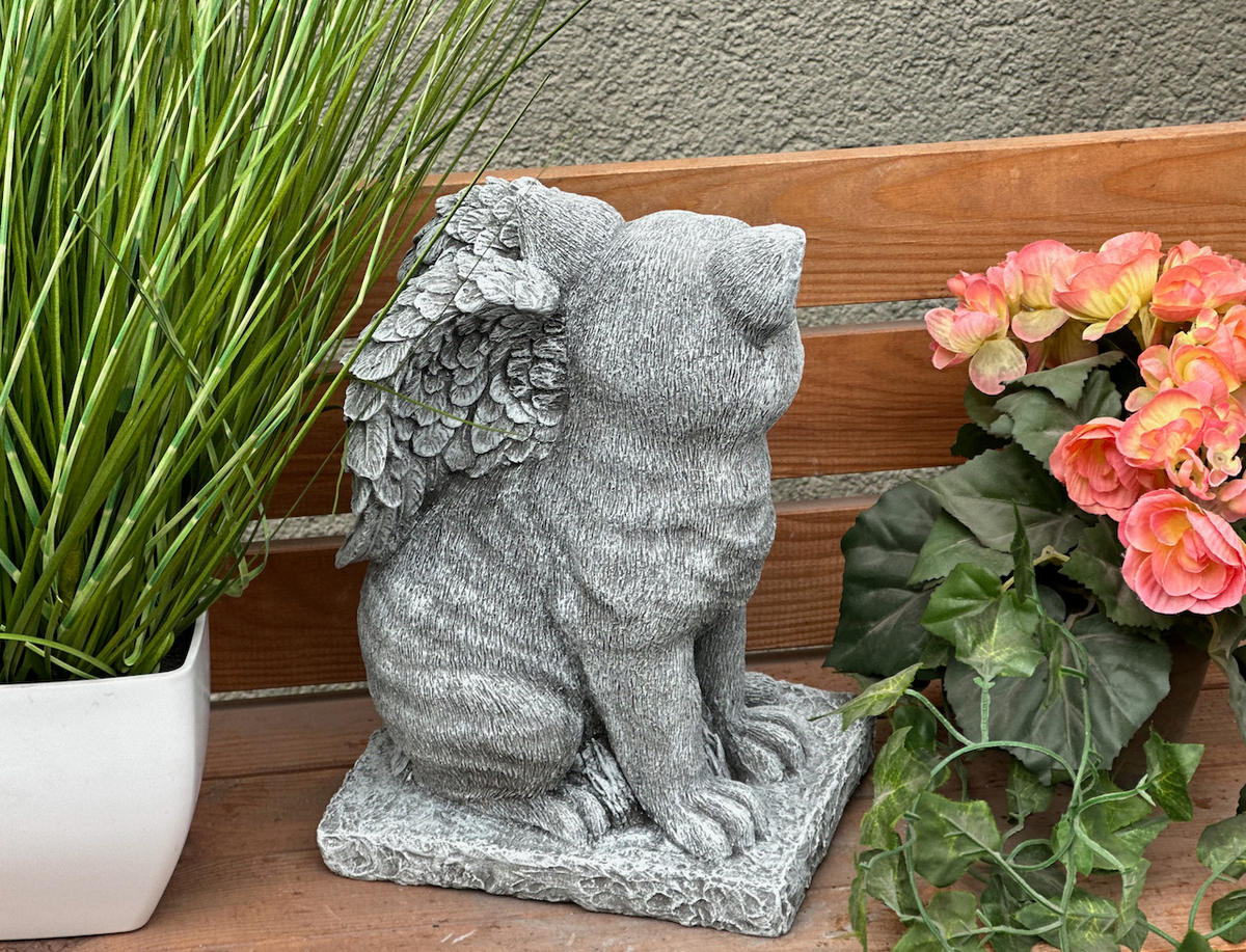STEINFIGUR Katzenengel Katze Engel frostfest Steinguss Katzengrab - Grau, Stein (19/28/14cm) - stoneandstyle