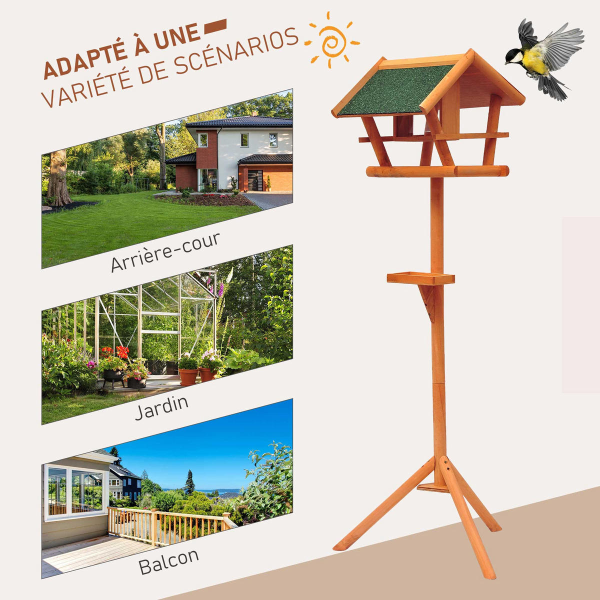 VOGELFUTTERSTATION DE-17837 mit Plattform & Nistkasten Natur - Braun, Holz (37.5/42/44cm) - ComfortXL