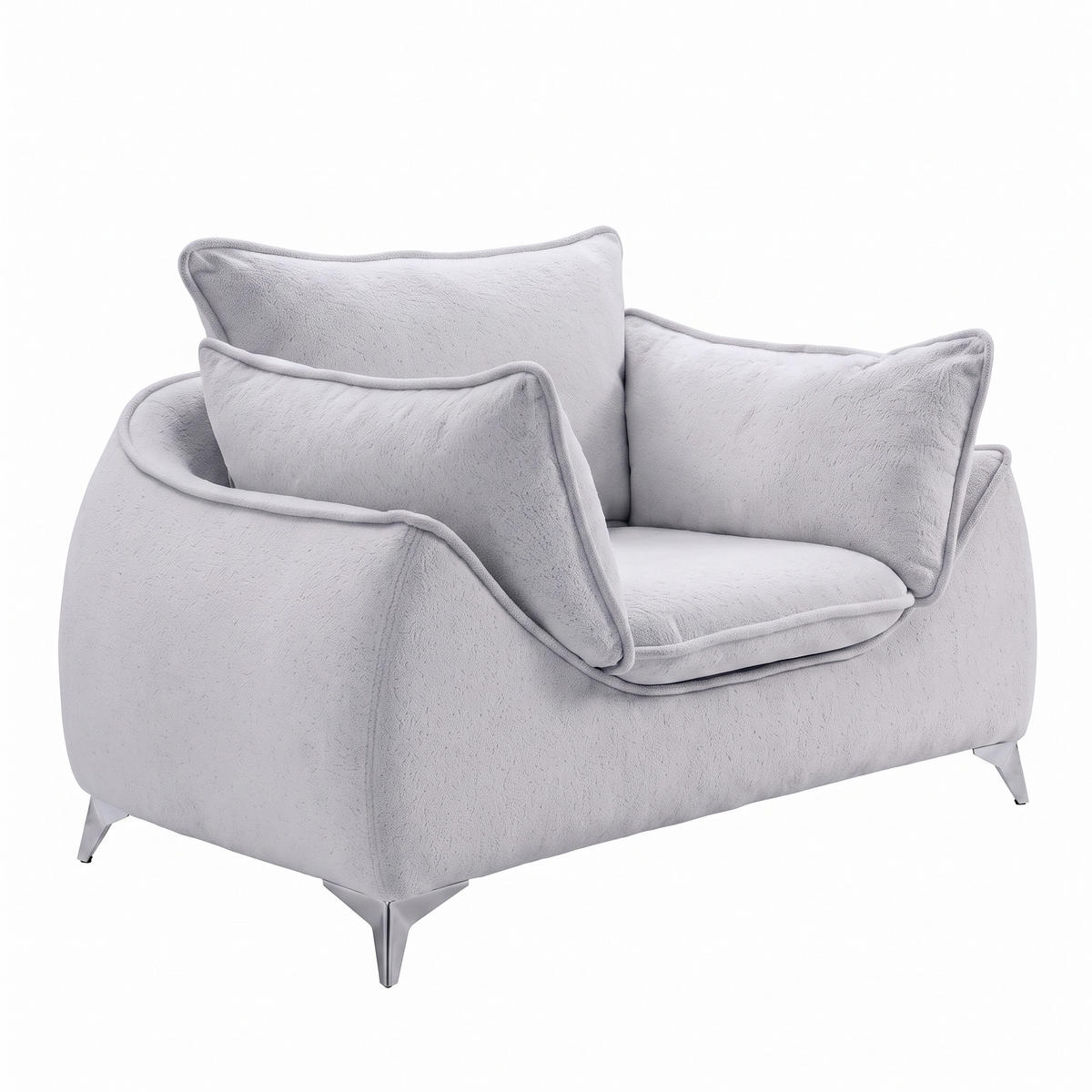 SESSEL MELANI Velours Hellgrau - Chromfarben/Hellgrau, Holz/Textil (140/90/85cm) - Muffo