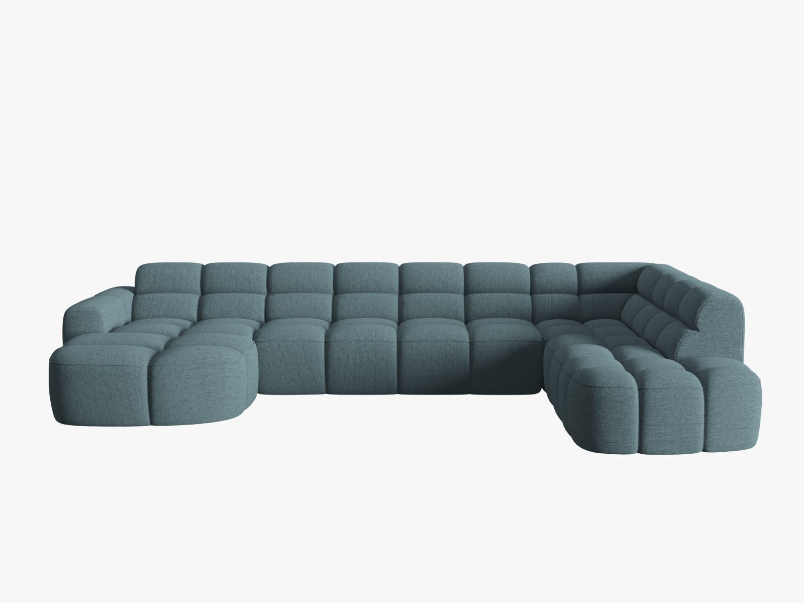 PANORAMASOFA rechts Lisa aus strukturiertem Stoff hellblau 7 Sitzplätze - Hellblau, Textil (234/77/387cm) - Micadoni